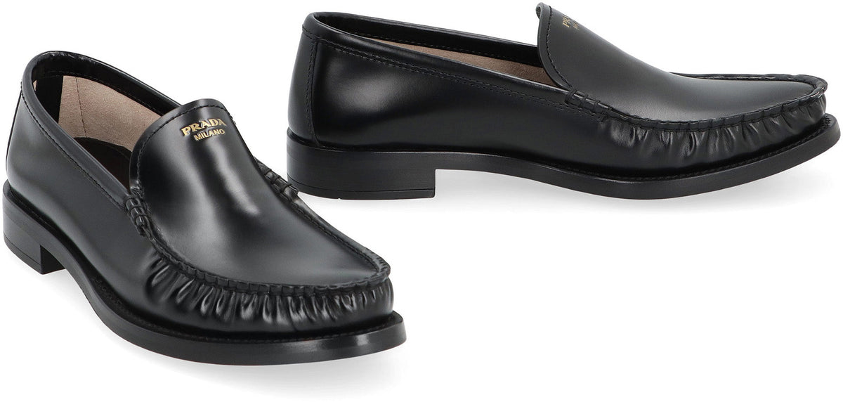 PRADA Brushed Leather Loafers with Almond Shaped Toe