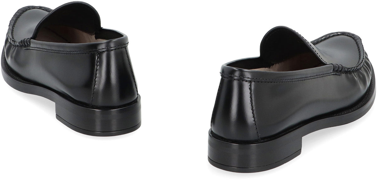 PRADA Brushed Leather Loafers with Almond Shaped Toe