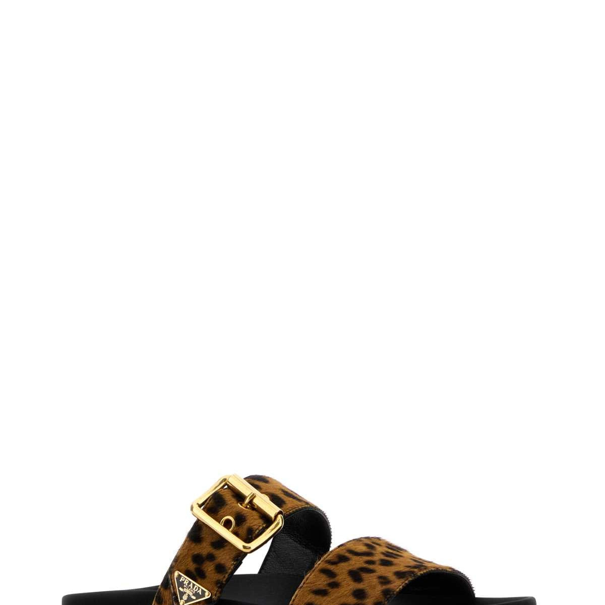 PRADA Printed 100% Leather Hair Slippers