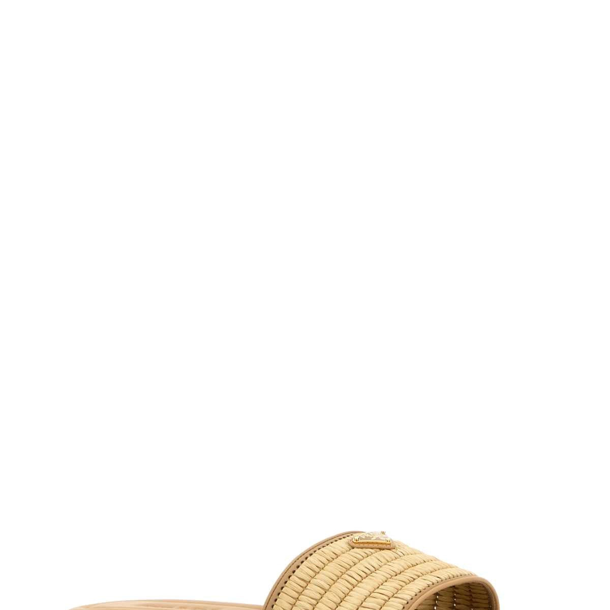 PRADA Raffia and Leather Slippers