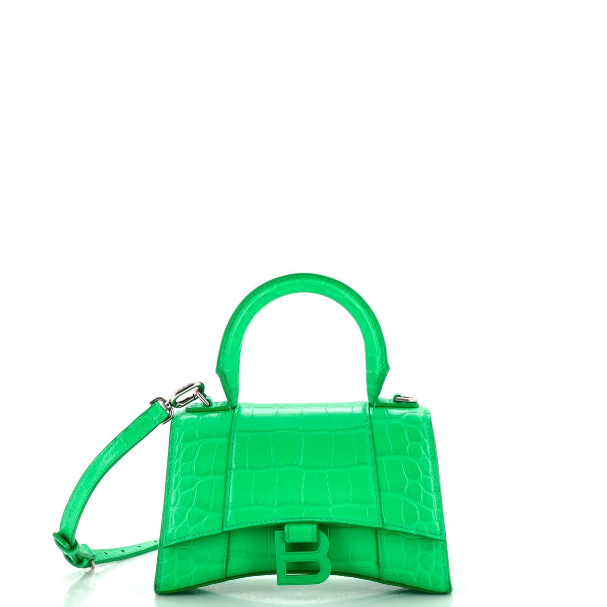 Balenciaga Hourglass Top Handle Bag Crocodile Embossed Leather XS