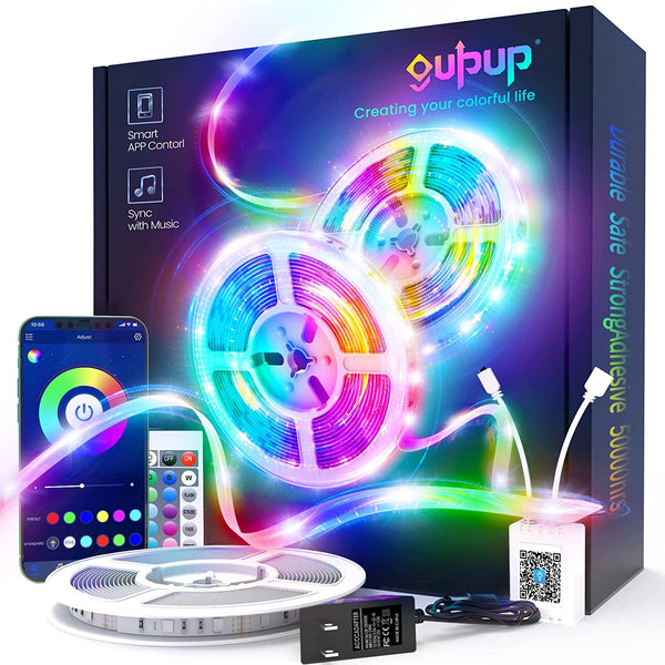 50 FT LED Strip Lights,Bluetooth LED Lighting for Bedroom, Color Changing Light Strip with Music Sync, Phone Controller and IR Remote(App+Remote +Mic)
