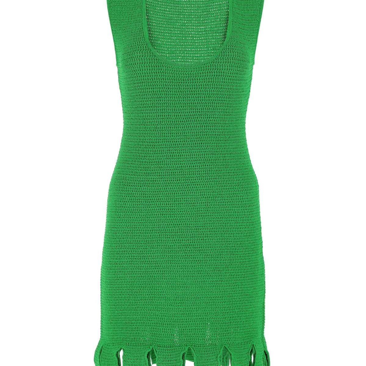 Bottega Veneta Women Grass Green Stretch Cotton Blend Mini Dress