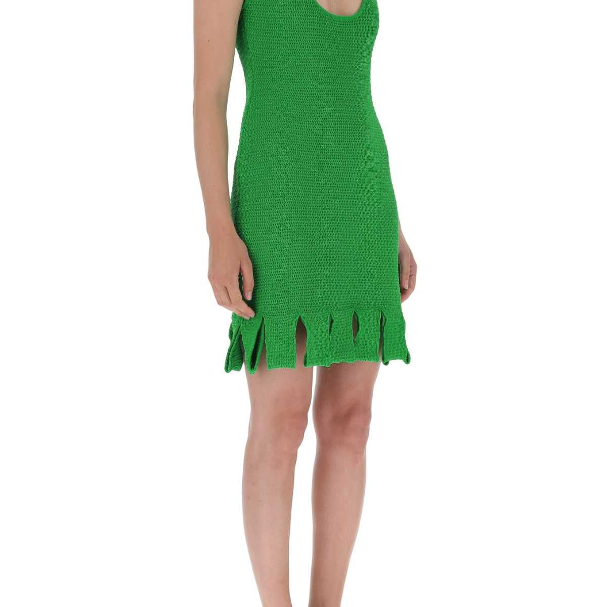 Bottega Veneta Women Grass Green Stretch Cotton Blend Mini Dress