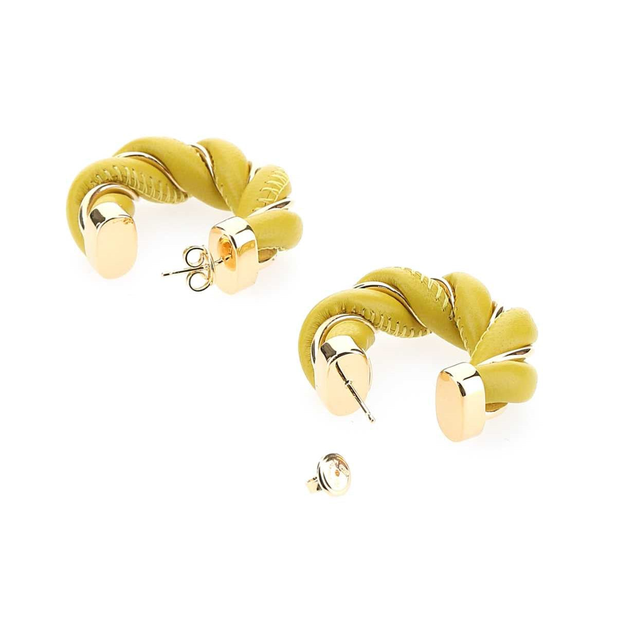 Bottega Veneta Women Yellow Nappa Leather And 925 Silver Twist Earrings