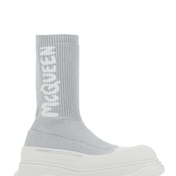 Alexander Mcqueen Women Grey Stretch Nylon Tread Slick Sneakers