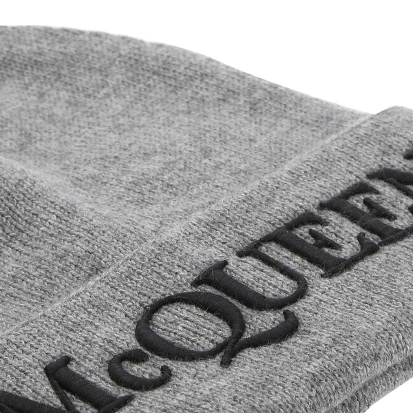 Alexander Mcqueen Men Grey Cashmere Beanie Hat