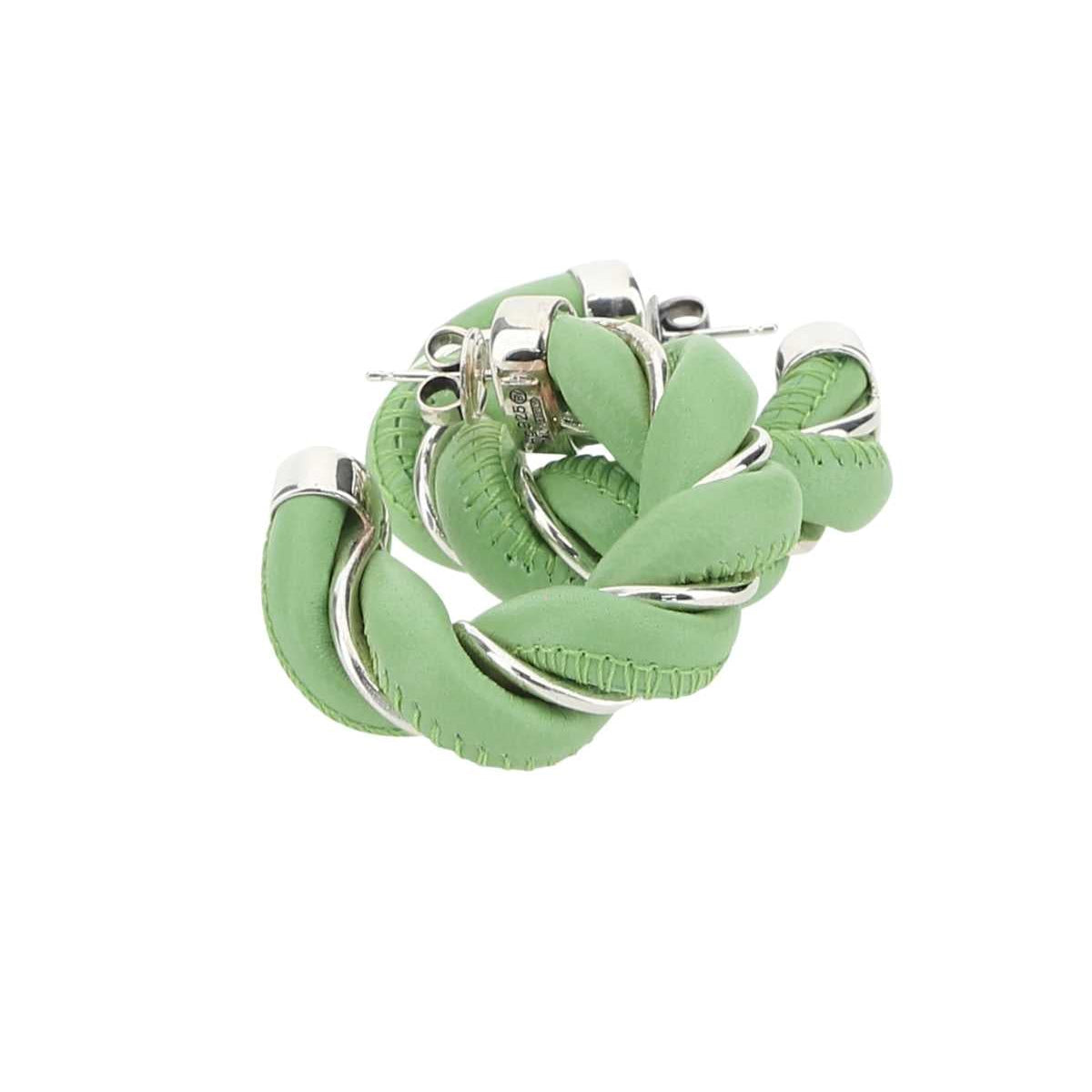 Bottega Veneta Women Pastel Green Nappa Leather And 925 Silver Earrings