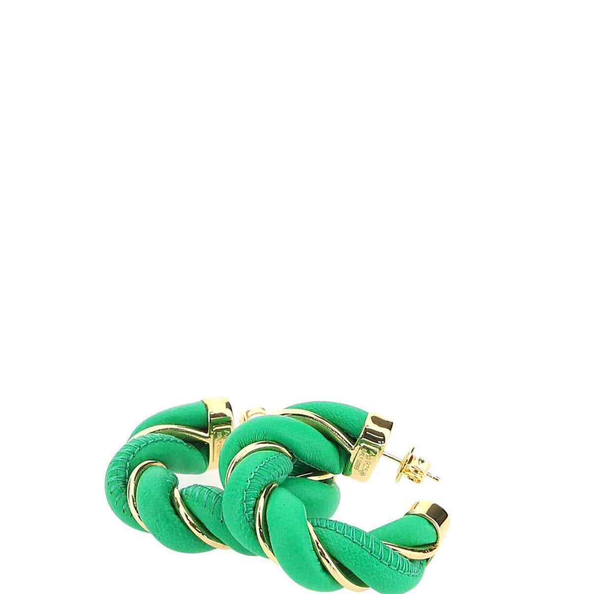 Bottega Veneta Women Grass Green Nappa Leather And 925 Silver Twist Earrings