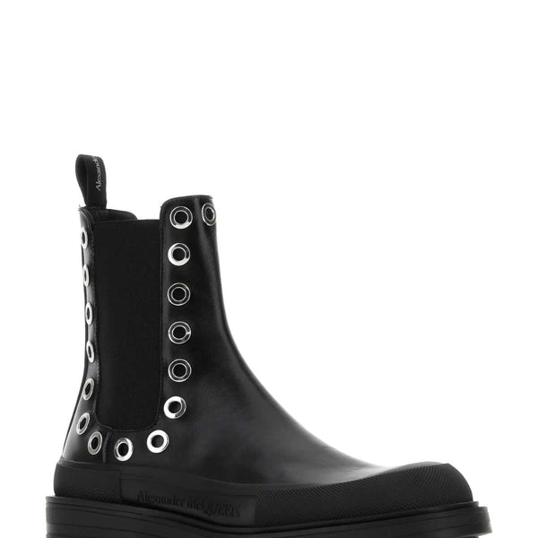 Alexander Mcqueen Men Black Leather Boxcar Ankle Boots
