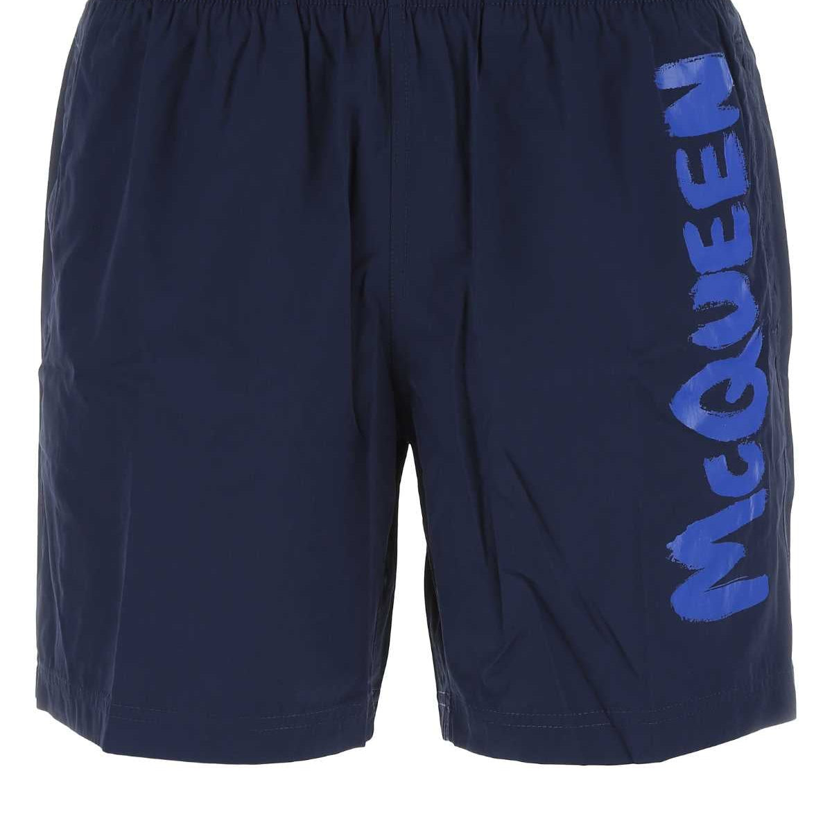 Alexander Mcqueen Men Midnight Blue Nylon Swimming Shorts