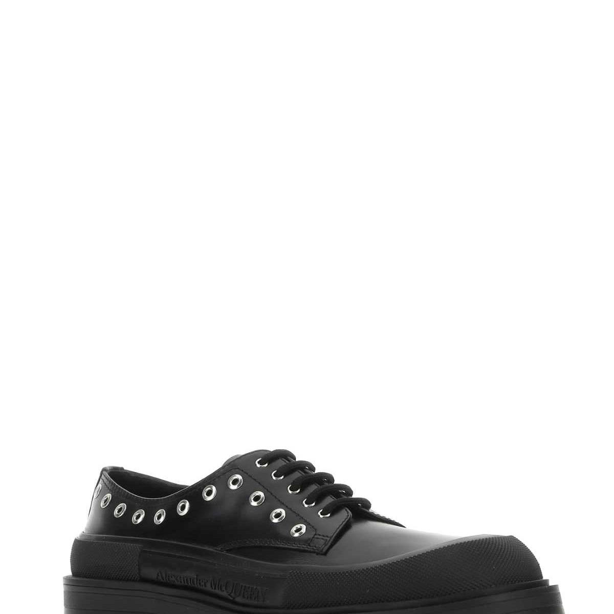 Alexander Mcqueen Men Black Leather Lace-Up Shoes