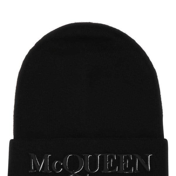 Alexander Mcqueen Men Black Cashmere Beanie Hat