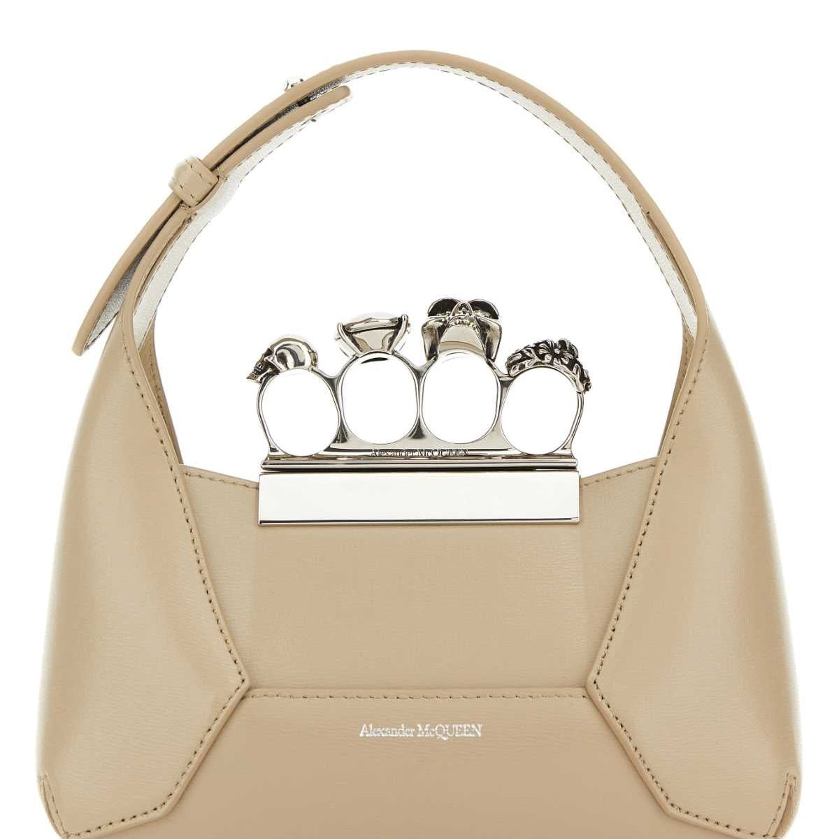 Alexander Mcqueen Women Sand Leather Mini Jewelled Hobo Handbag