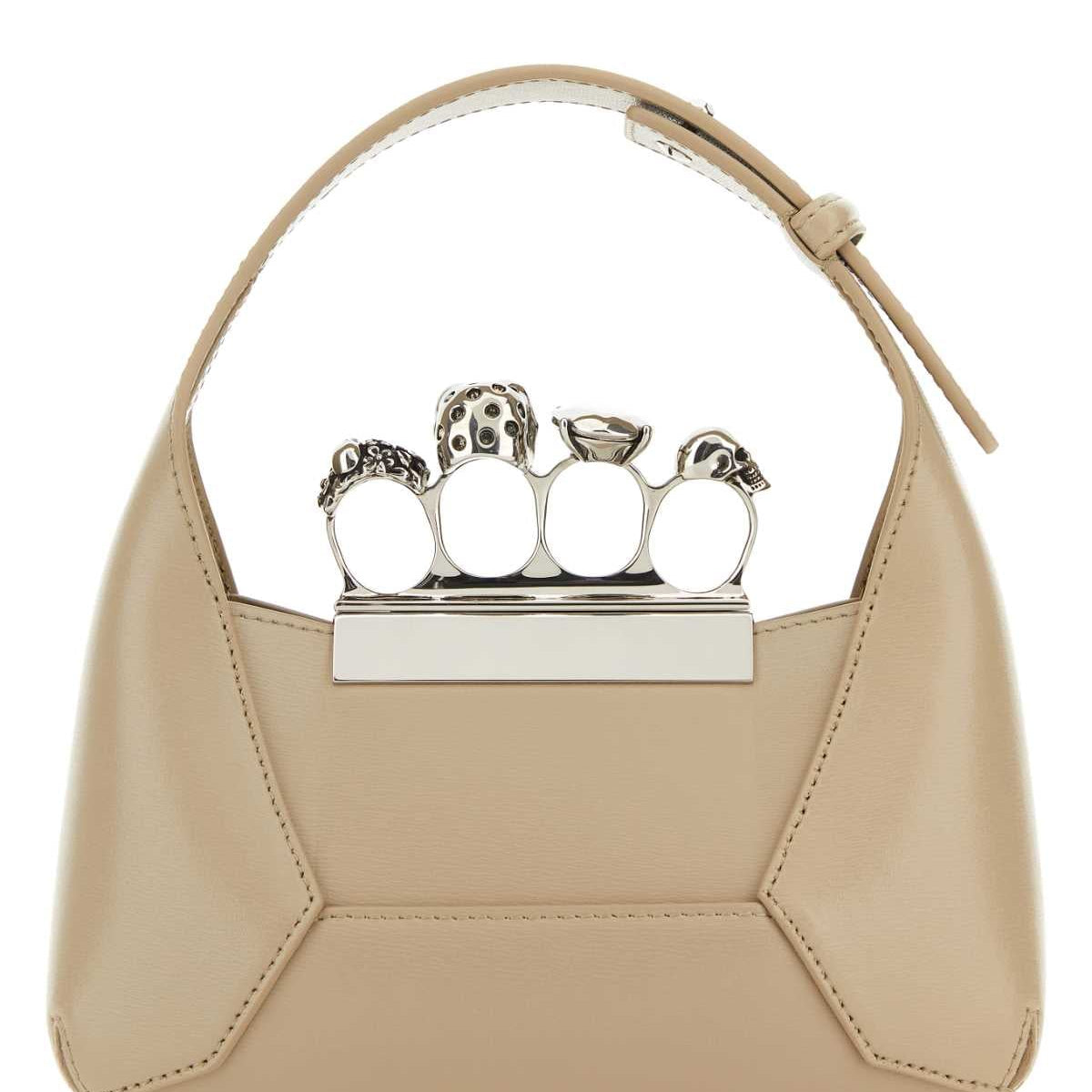 Alexander Mcqueen Women Sand Leather Mini Jewelled Hobo Handbag