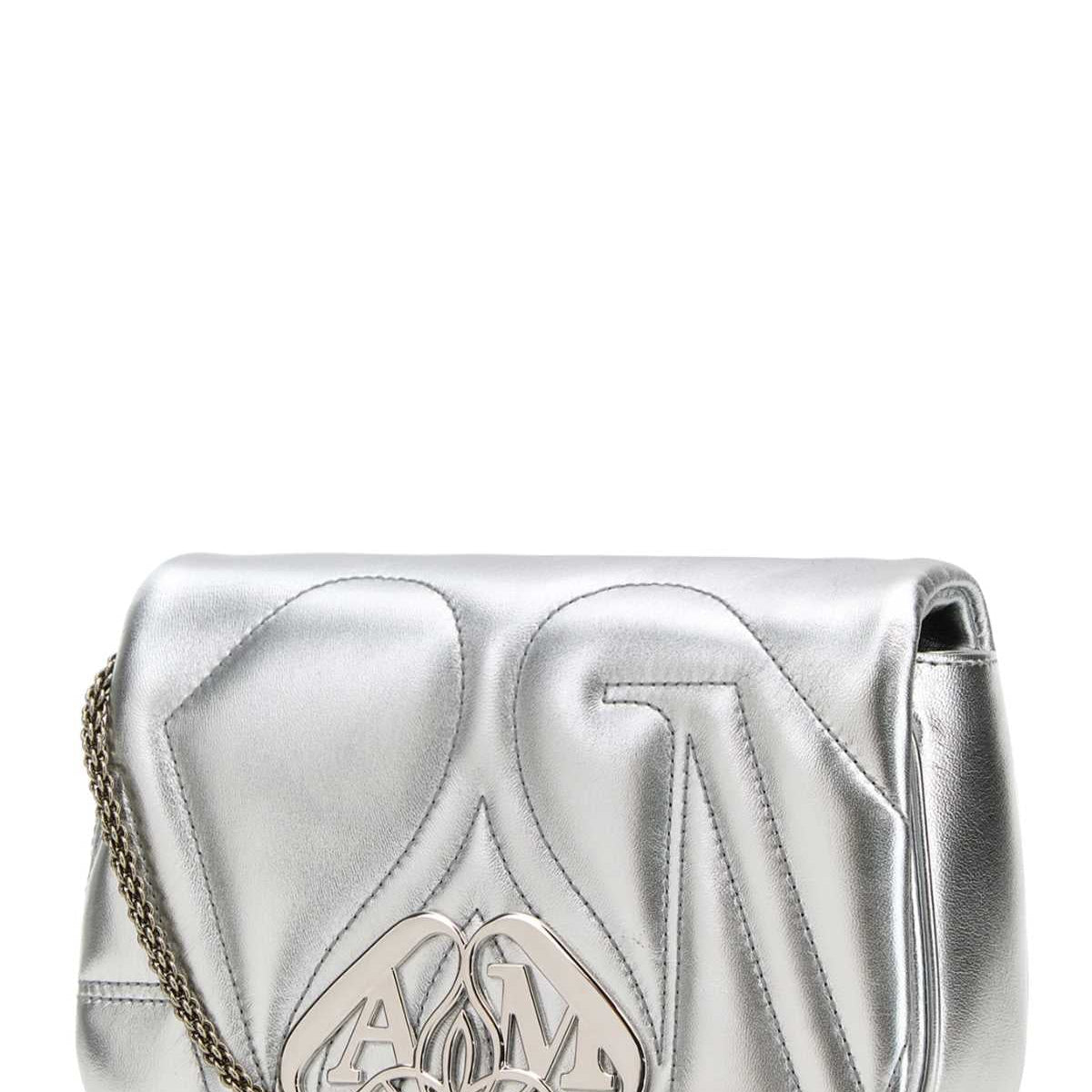 Alexander Mcqueen Women Silver Leather Mini Seal Clutch