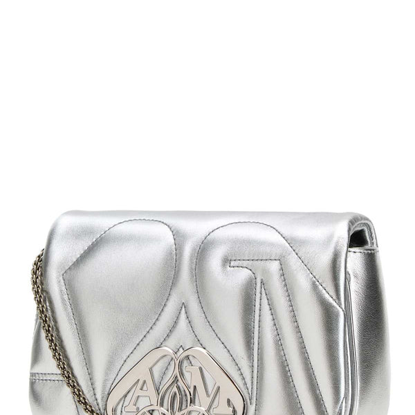 Alexander Mcqueen Women Silver Leather Mini Seal Clutch