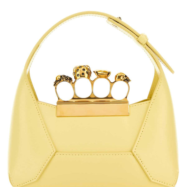Alexander Mcqueen Women Pastel Yellow Leather Mini Jewellered Hobo Handbag