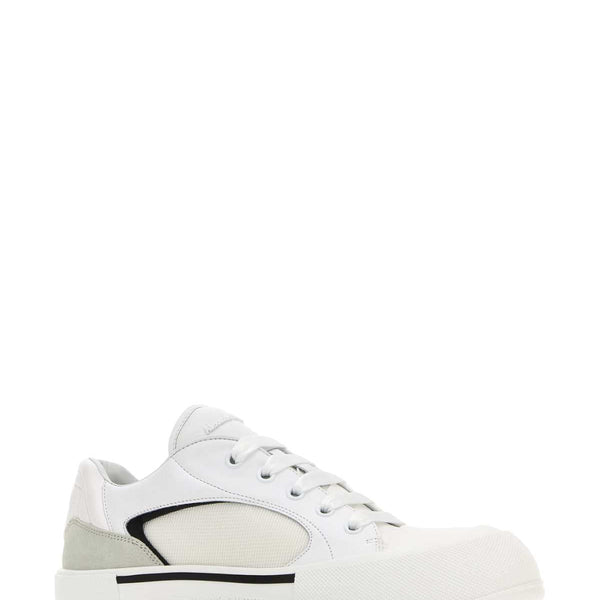 Alexander Mcqueen Men White Canvas And Leather Plimsoll Sneakers