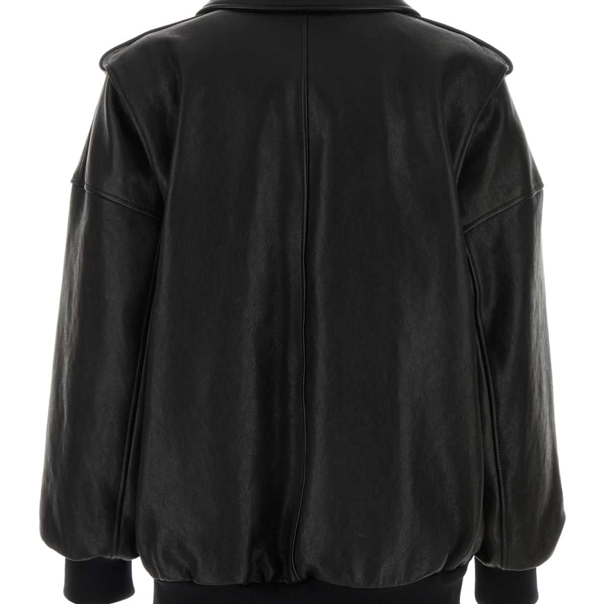 Alexander Mcqueen Women Black Leather Oversize Jacket