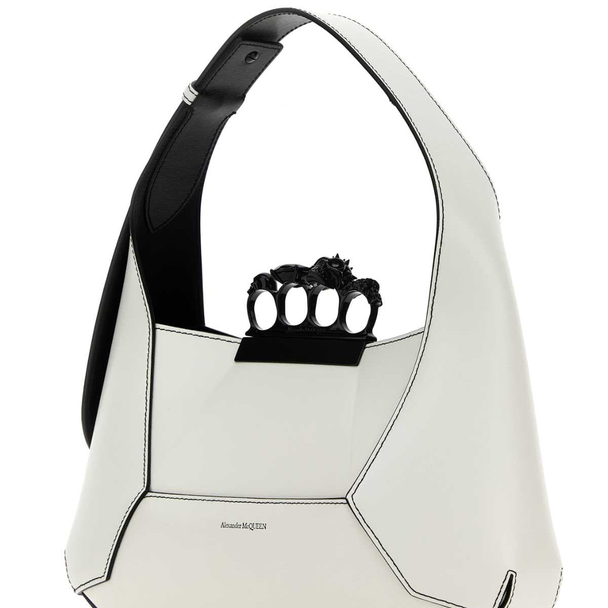 Alexander Mcqueen Women White Leather Jewelled Hobo Handbag