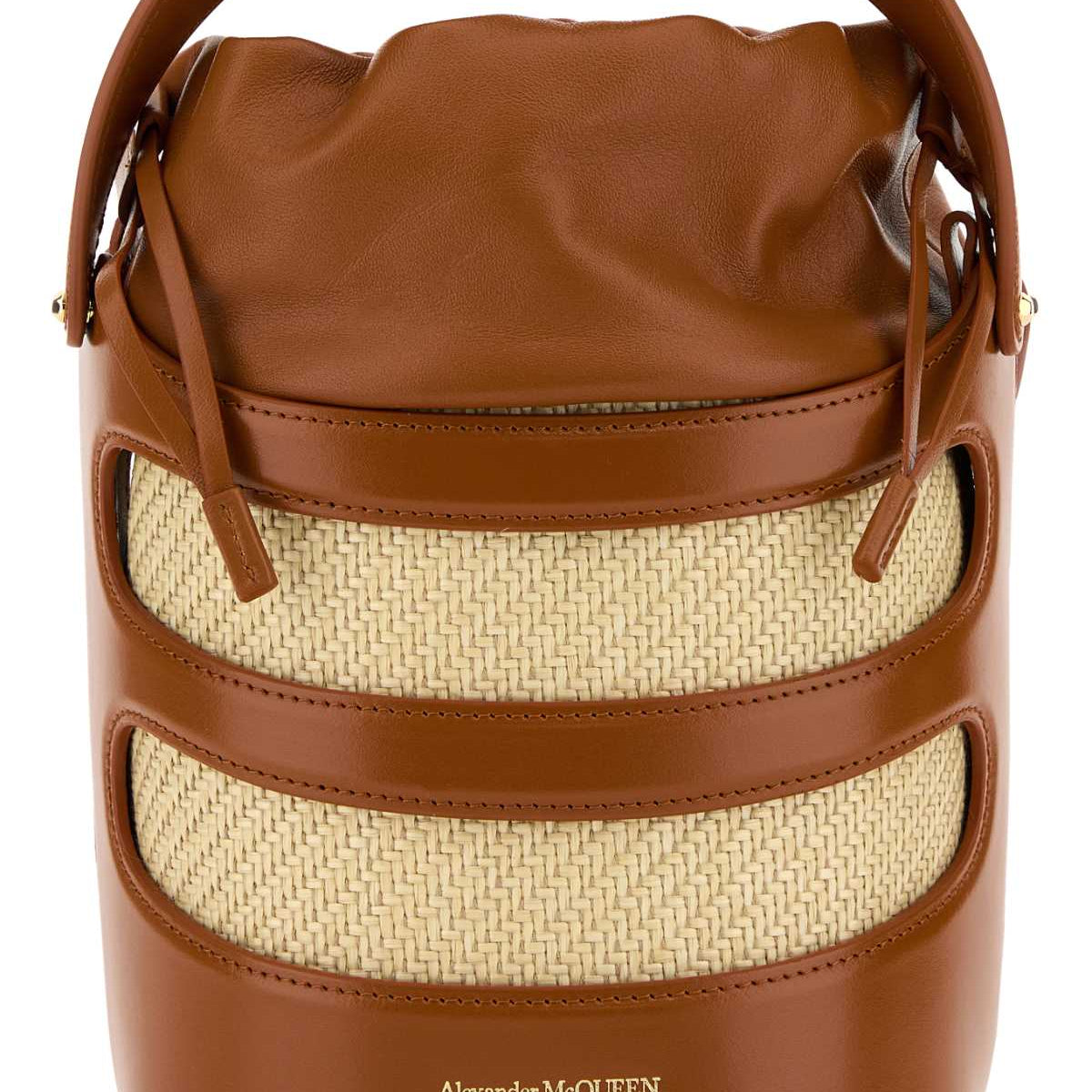 Alexander Mcqueen Women Two-Tone Leather And Raffia The Rise Bucket Bag