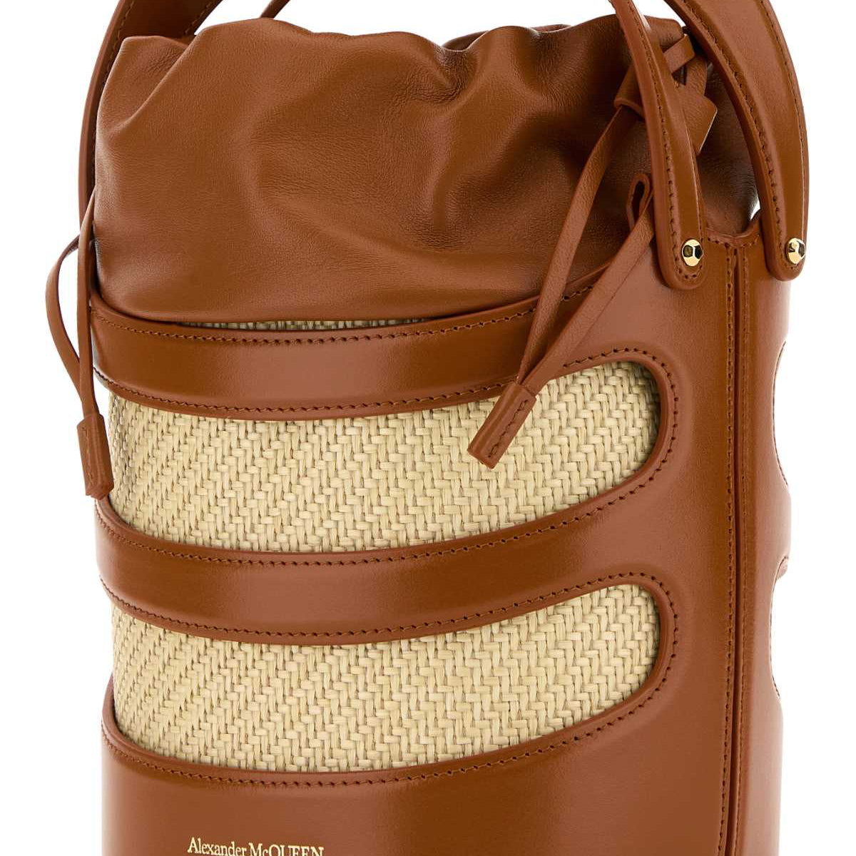 Alexander Mcqueen Women Two-Tone Leather And Raffia The Rise Bucket Bag