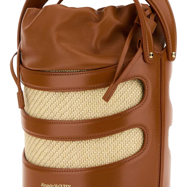 Alexander Mcqueen Women Two-Tone Leather And Raffia The Rise Bucket Bag