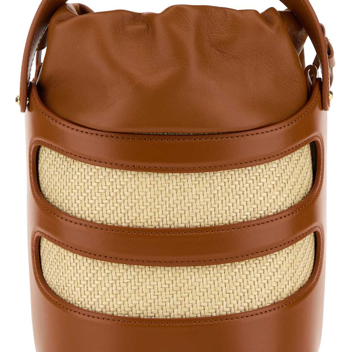 Alexander Mcqueen Women Two-Tone Leather And Raffia The Rise Bucket Bag