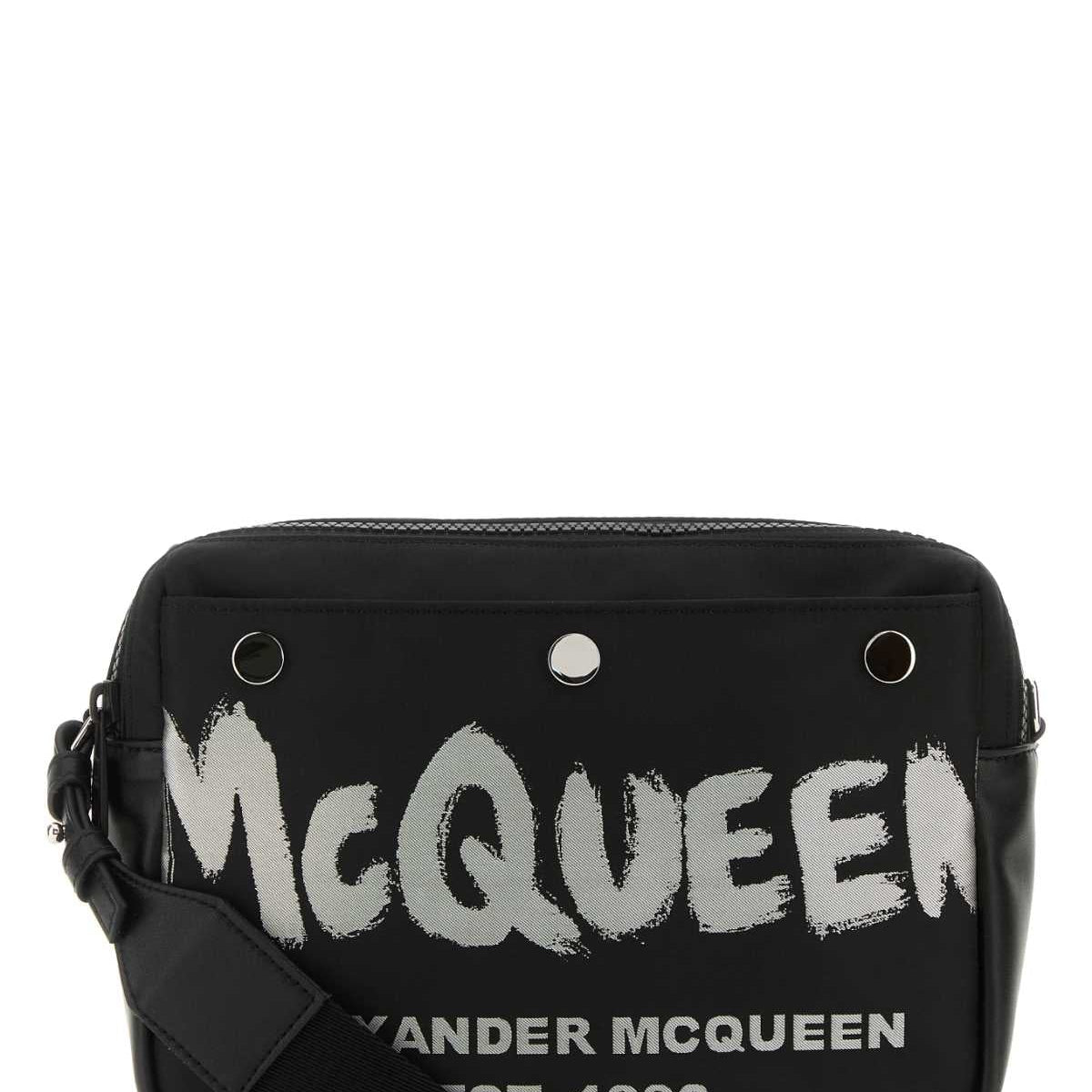 Alexander Mcqueen Men Black Fabric Mcqueen Graffiti Crossbody Bag