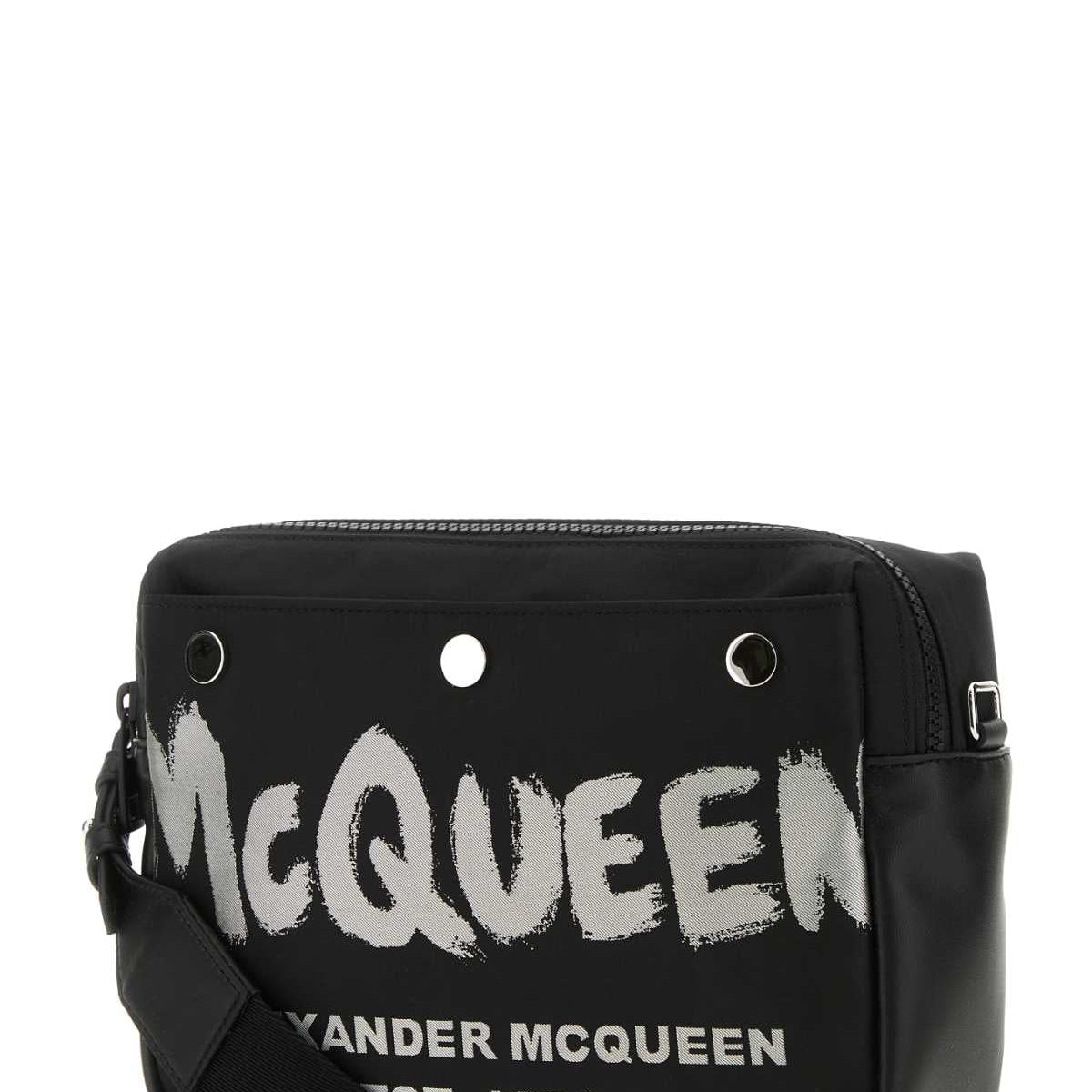 Alexander Mcqueen Men Black Fabric Mcqueen Graffiti Crossbody Bag
