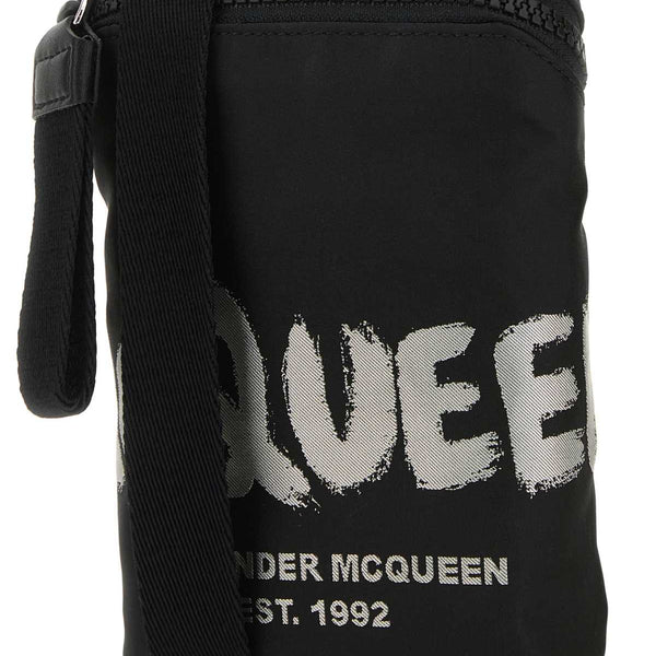Alexander Mcqueen Men Black Fabric Mcqueen Graffiti Crossbody Bag