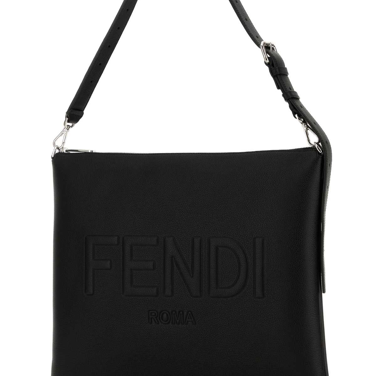 Fendi Men Black Leather Fendi After Fendi Roma Shoulder Bag