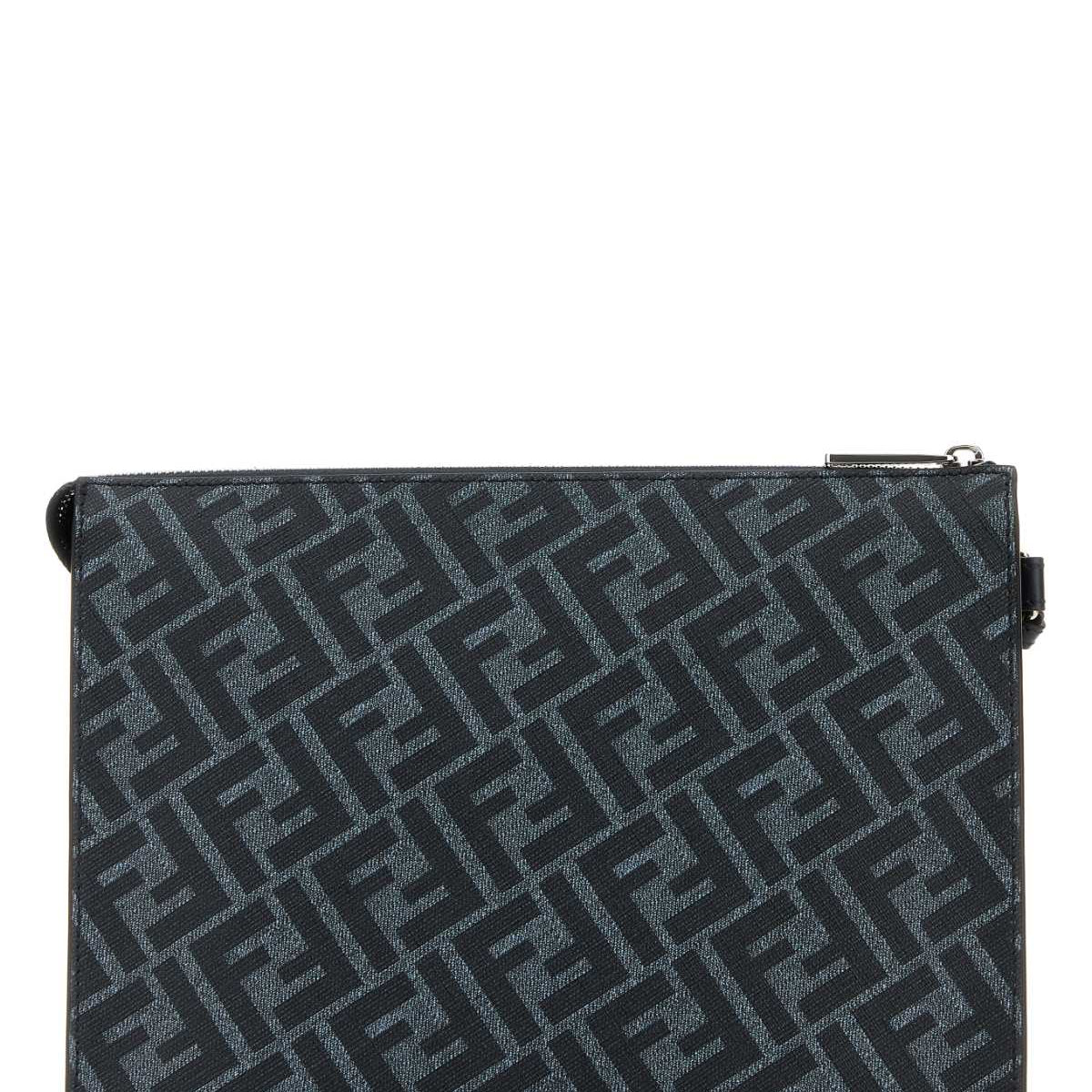 Fendi Men Embroidered Fabric And Leather Clutch