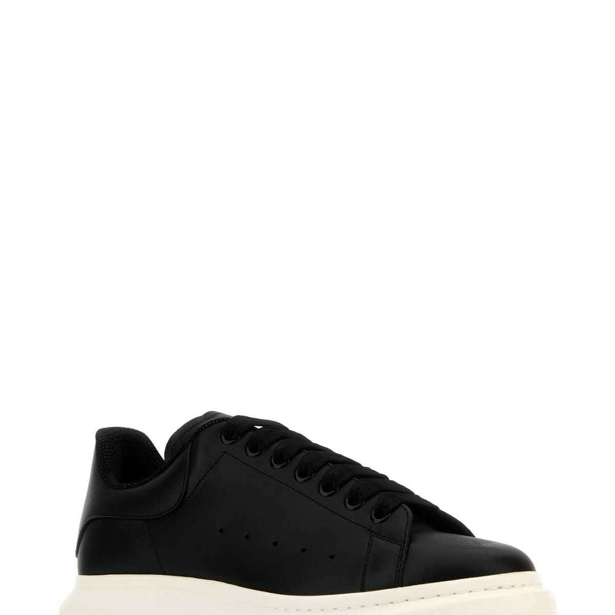 Alexander Mcqueen Men Black Leather Sneakers With Black Leather Heel