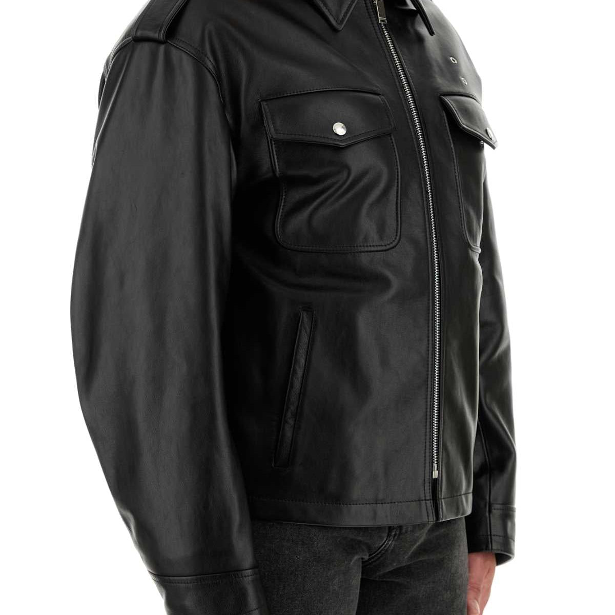 Alexander Mcqueen Men Black Leather Jacket