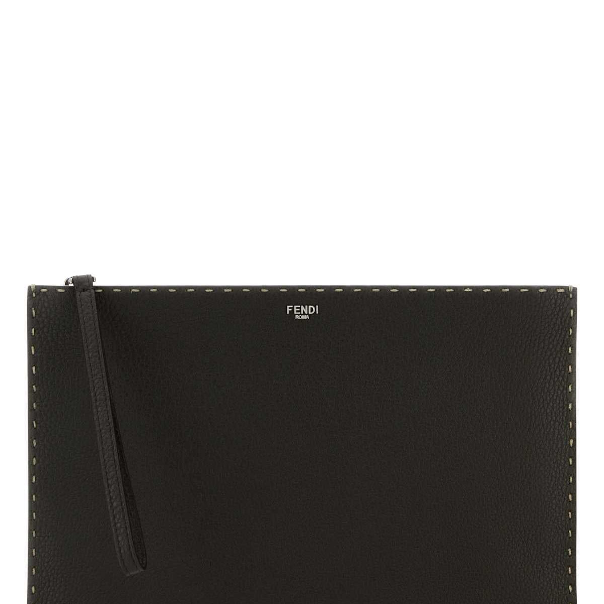 Fendi Men Dark Brown Leather Clutch