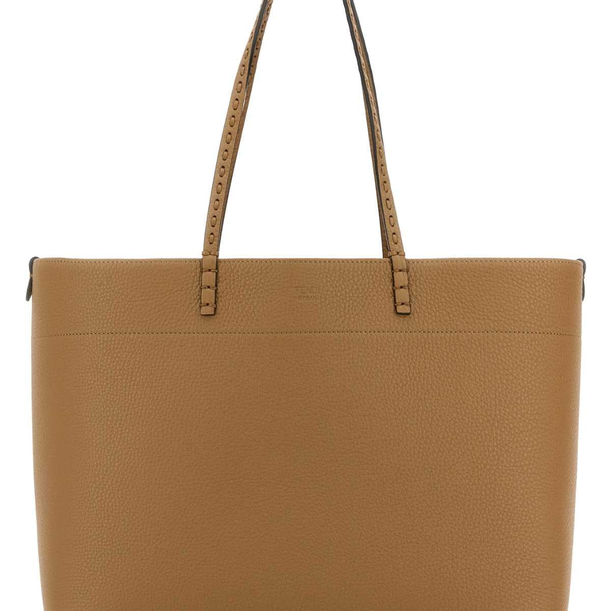 Fendi Women Camel Leather Roll Shopping Bag