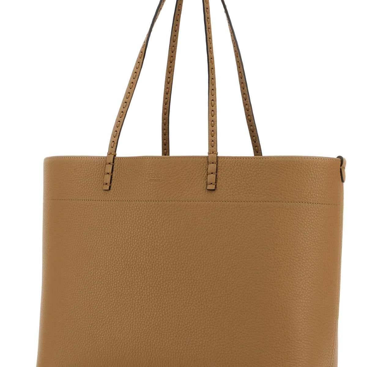 Fendi Women Camel Leather Roll Shopping Bag