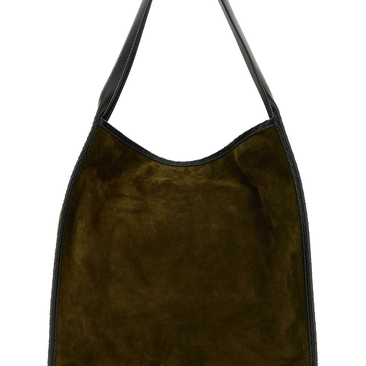 Bottega Veneta Men Army Green Suede Corriere Shopping Bag