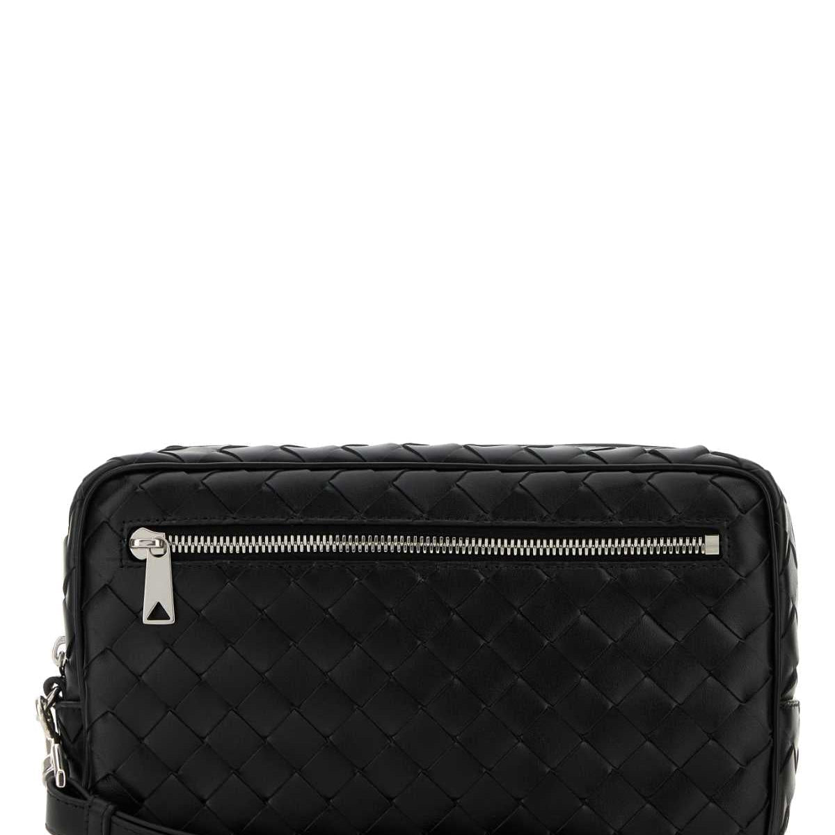Bottega Veneta Men Black Leather Intrecciato Clutch