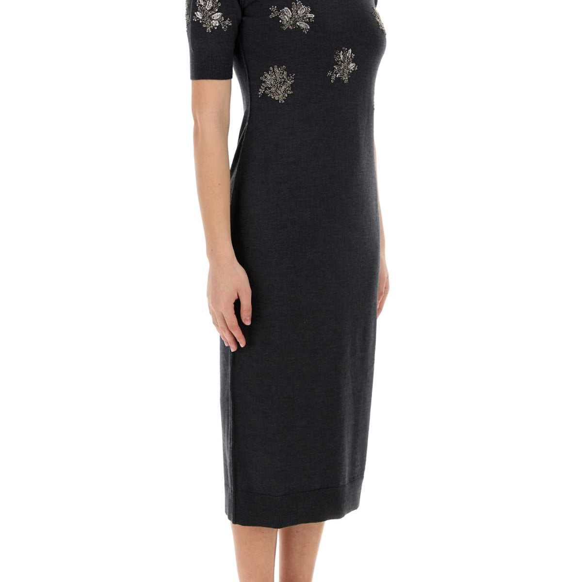 Fendi Women Charcoal Stretch Wool Dress