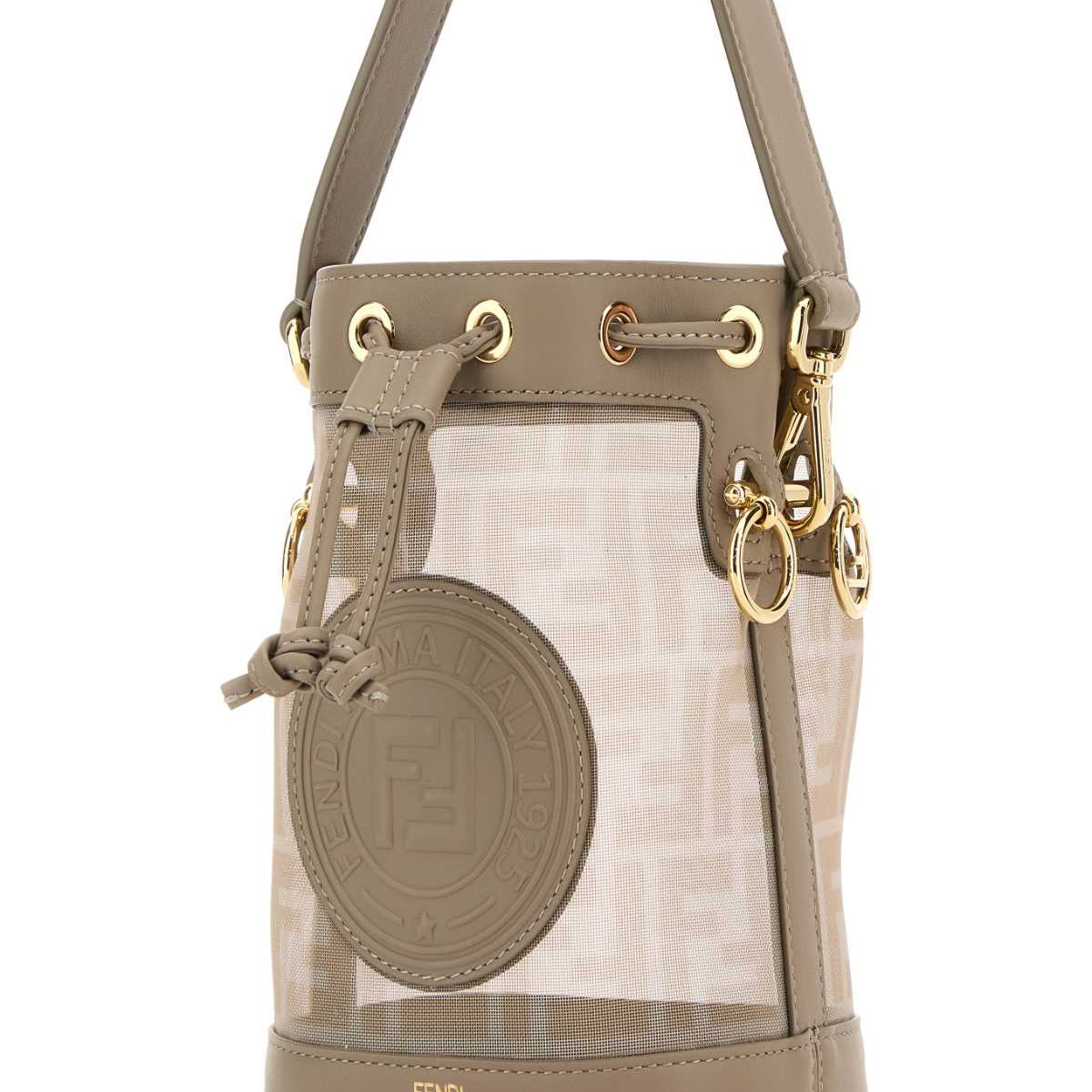 Fendi Women Dove Grey Mesh Mini Mon Tresor Bucket Bag