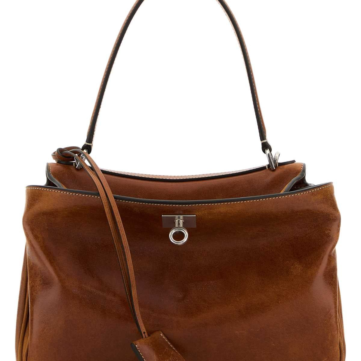 Balenciaga Women Caramel Leather Small Rodeo Handbag