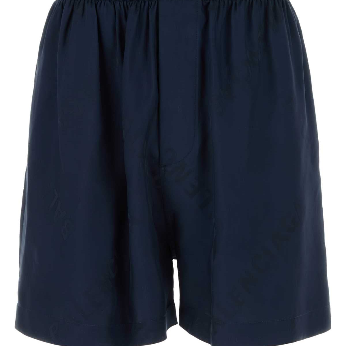 Balenciaga Men Navy Blue Satin Bermuda Shorts