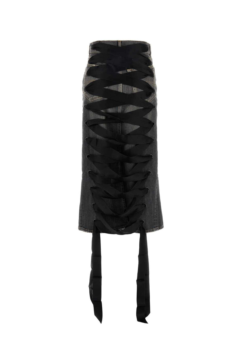 Balenciaga Women Black Denim Skirt