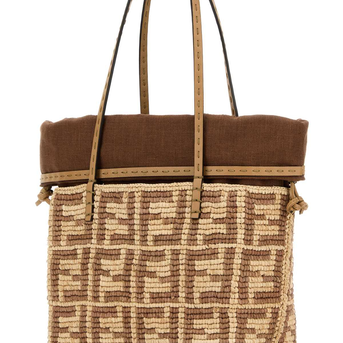 Fendi Women Embroidered Straw Small Roll Shopping Bag