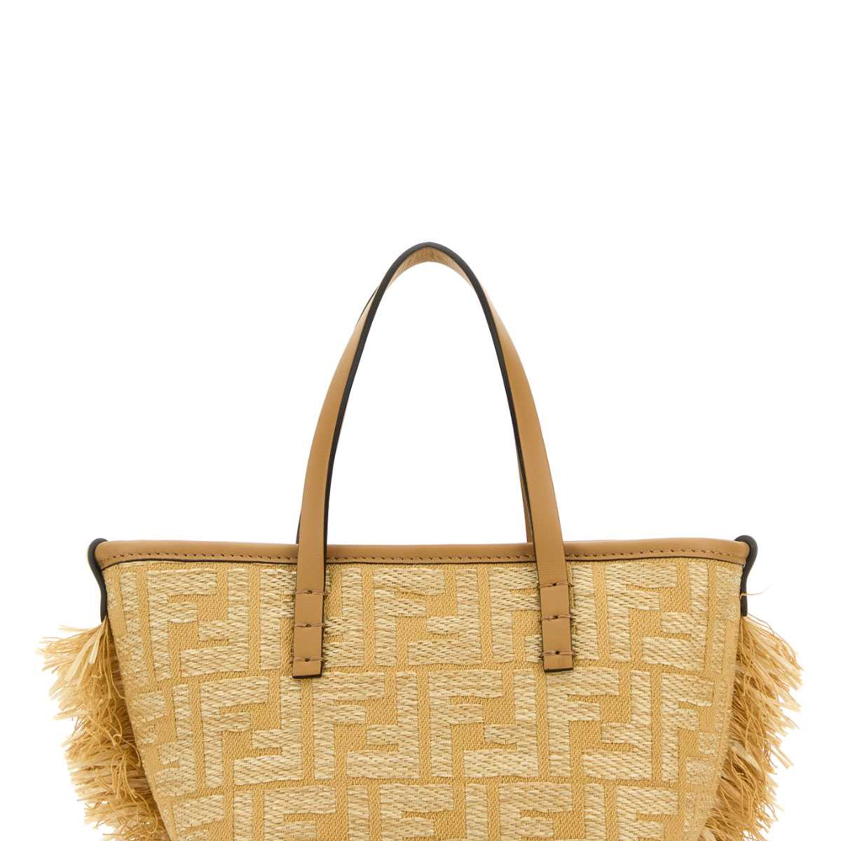 Fendi Women Embroidered Raffia Mini Roll Handbag