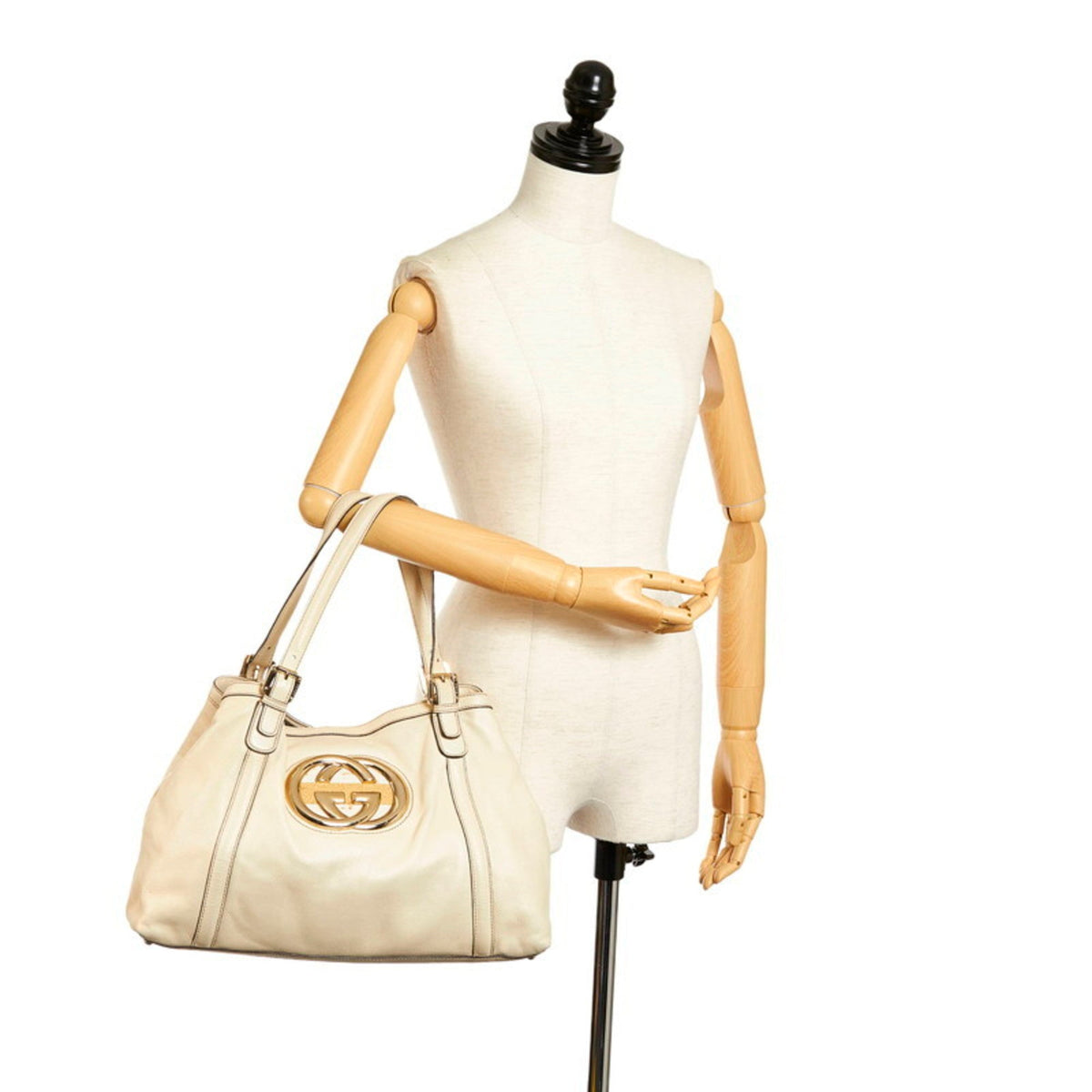 Gucci New Bullitt Double G Handbag 162094 White Leather Ladies GUCCI