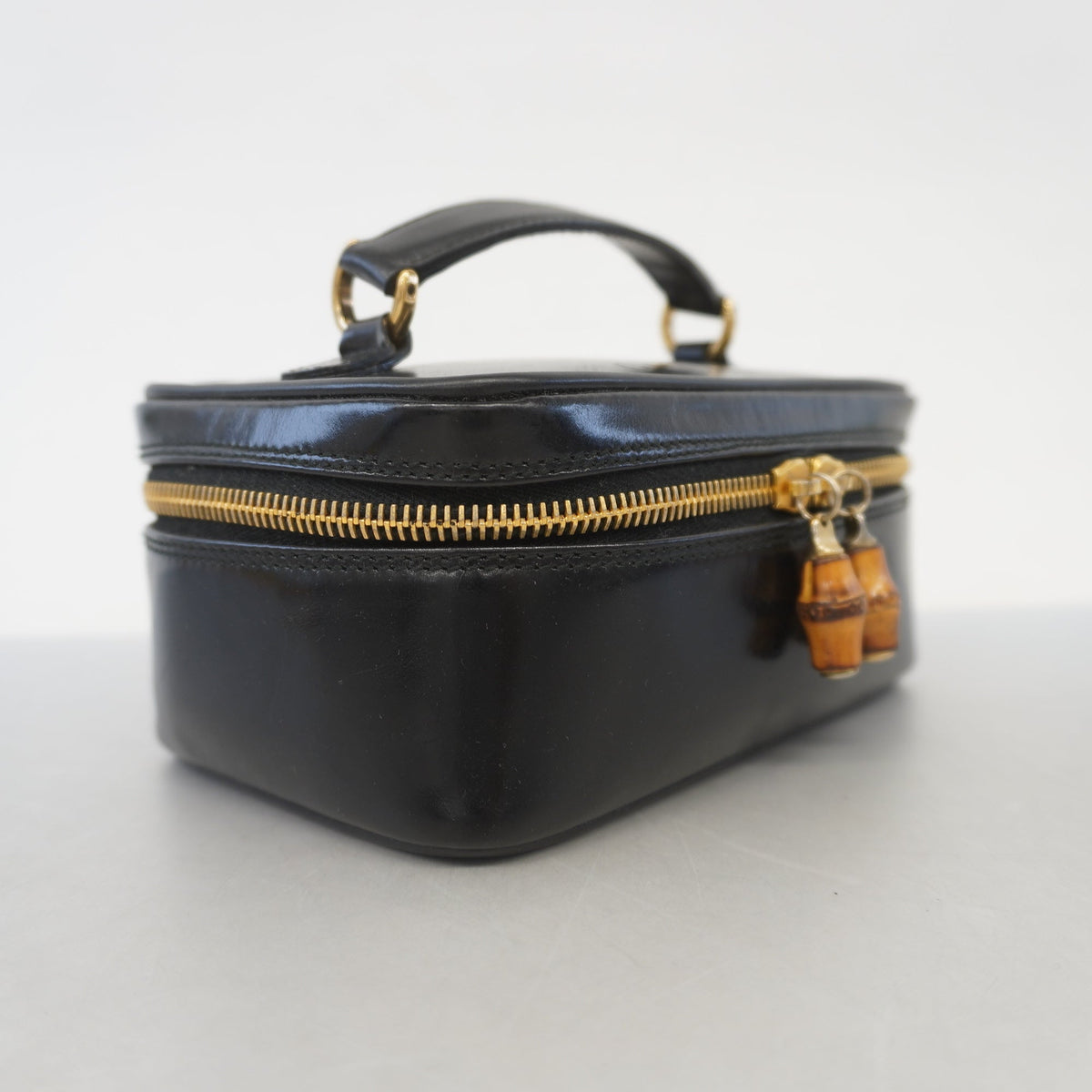 Gucci Vanity Bag Bamboo 032 1956 0151 Leather Black Gold Metal